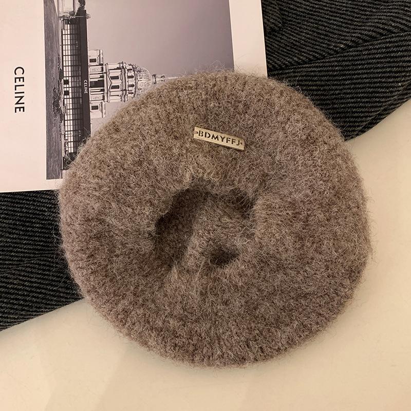 Mohair Gestrickte Baskenmütze Damen Neuer Winterstil Japanisch All Match Großer Kopfumfang Grau Wolle Malermütze