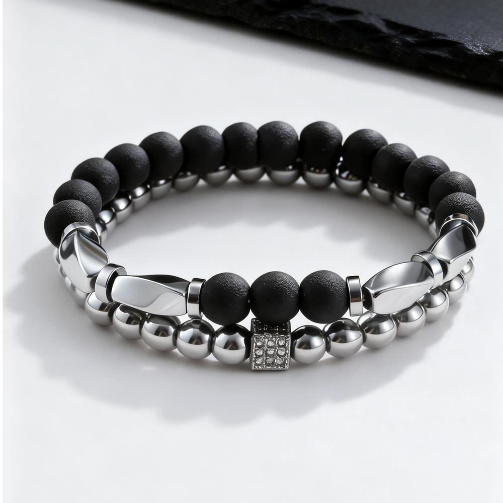 2pcs Hematite Bracelet for Men Boys,Black Gallstone Elastic Beaded Bracelet,Yoga Healing Jewelry Gift