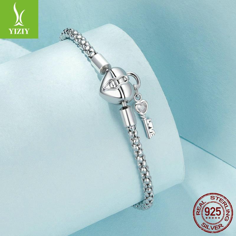 S925 Silver Heart Lock Key Basic Bracelet, Niche Versatile Gift Bracelet Jewelry For Girlfriend