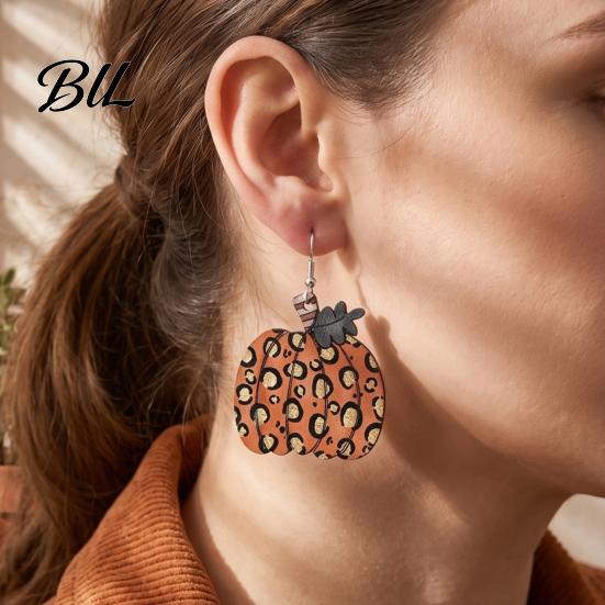 Halloween Party Costume Earrings 1 Pair Fall Pumpkin Earrings, Acrylic Leopard Print Dangle Daily Wear Jewelry Drop Statement Thanksgiving Autumn for
