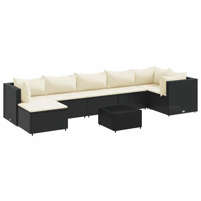 VidaXL Salon de jardin 8 pcs avec coussins noir résine tressée, ensemble de canapés d'extérieur, canapé d'angle de jardin 3308232