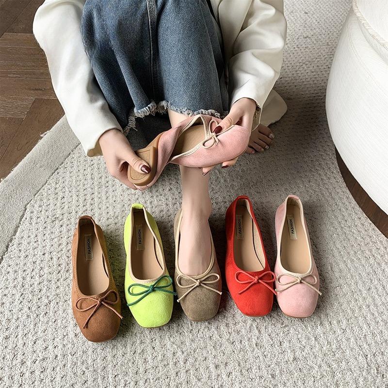 Fashion French Flat Velvet Single Shoes, Ballet Shoes, 2025 New Model, Shallow Bow, Gentle Insole, Height-increasing Single Shoes