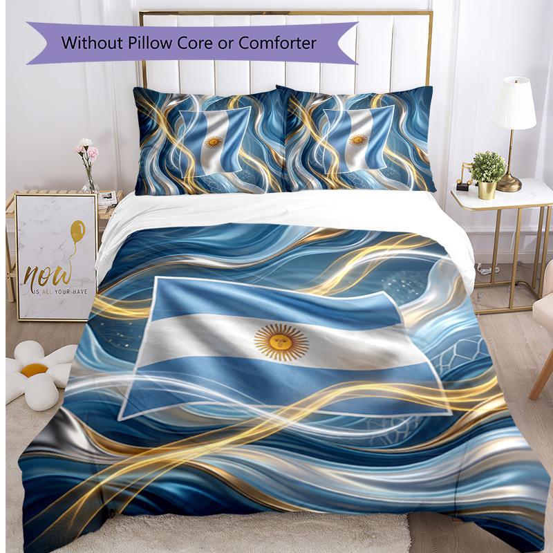 Set Biancheria da Letto Stampata Calcio Argentina 3 Pezzi Copriletto Traspirante Accogliente come Regalo per Inaugurazione Casa o Festa