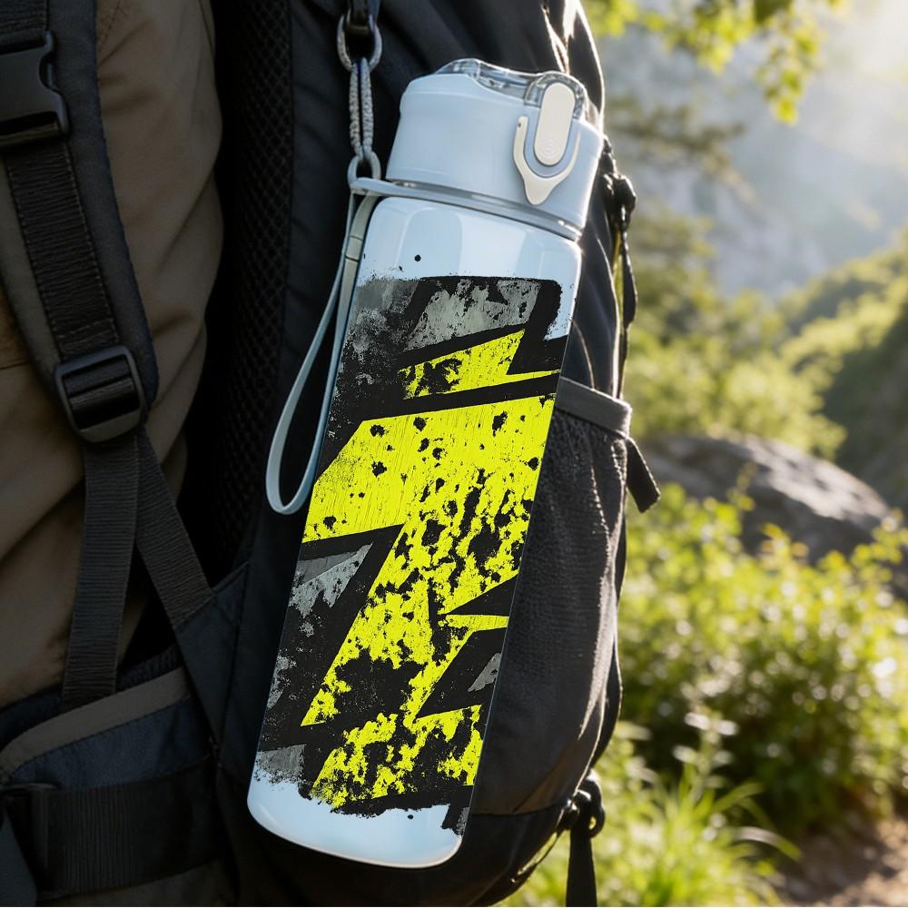 1PC Yellow Lightning Thunder Graffiti Print 750ml Color Plastic Sports Water Bottle Leakproof Flip Straw Lid Suitable for Sports Office Home Use