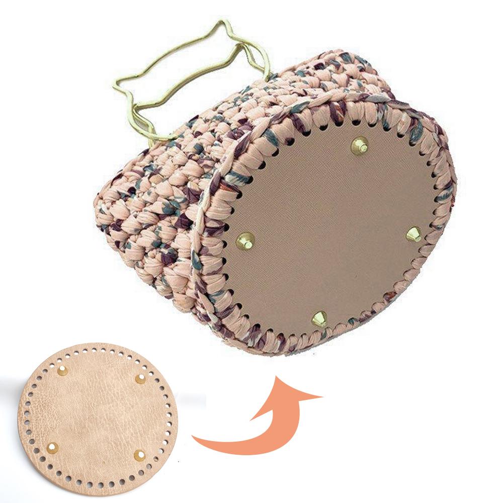PU Leather Oval Long Knitting Crochet Bags Nail Bottom Shaper Pad Bag Cushion Base with Holes Handbag DIY Shoulder Accessories