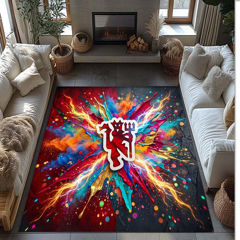 Tappeto in Flanella Stampato Manchester United Antiscivolo Morbido Poliestere Tappeto per Pavimento Tappetino Decorativo per Interni per Camera da Letto Soggiorno Divano