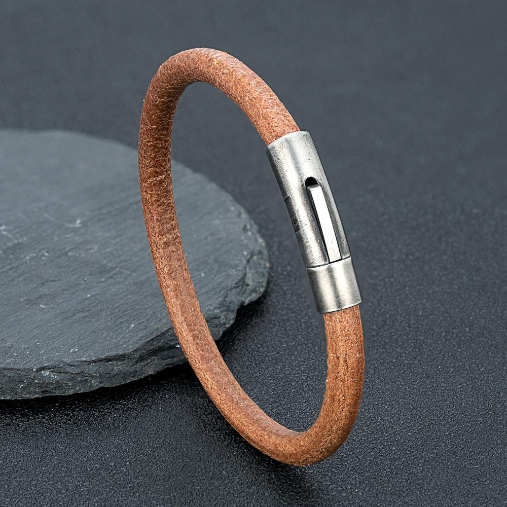 Simple Men Women Primary Cowhide Bracelet Retro Stainless Steel Buckle Accessories Handmade Cuff Bangle Gifts