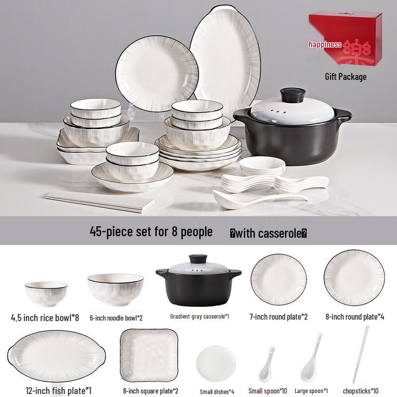 Japanese Style Underglaze Ceramic 45-Piece Dinnerware Set