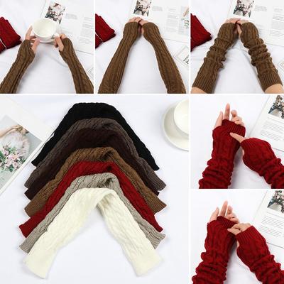 Dames Meisjes Knop Herfst Winter Lente Wol Wanten Gebreide Handschoenen Lange Handschoenen Armwarmers