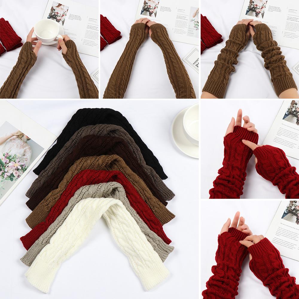 Length 50cm Button Autumn Winter Spring Arm Warmers Wool Mittens Knitted Gloves Long Gloves