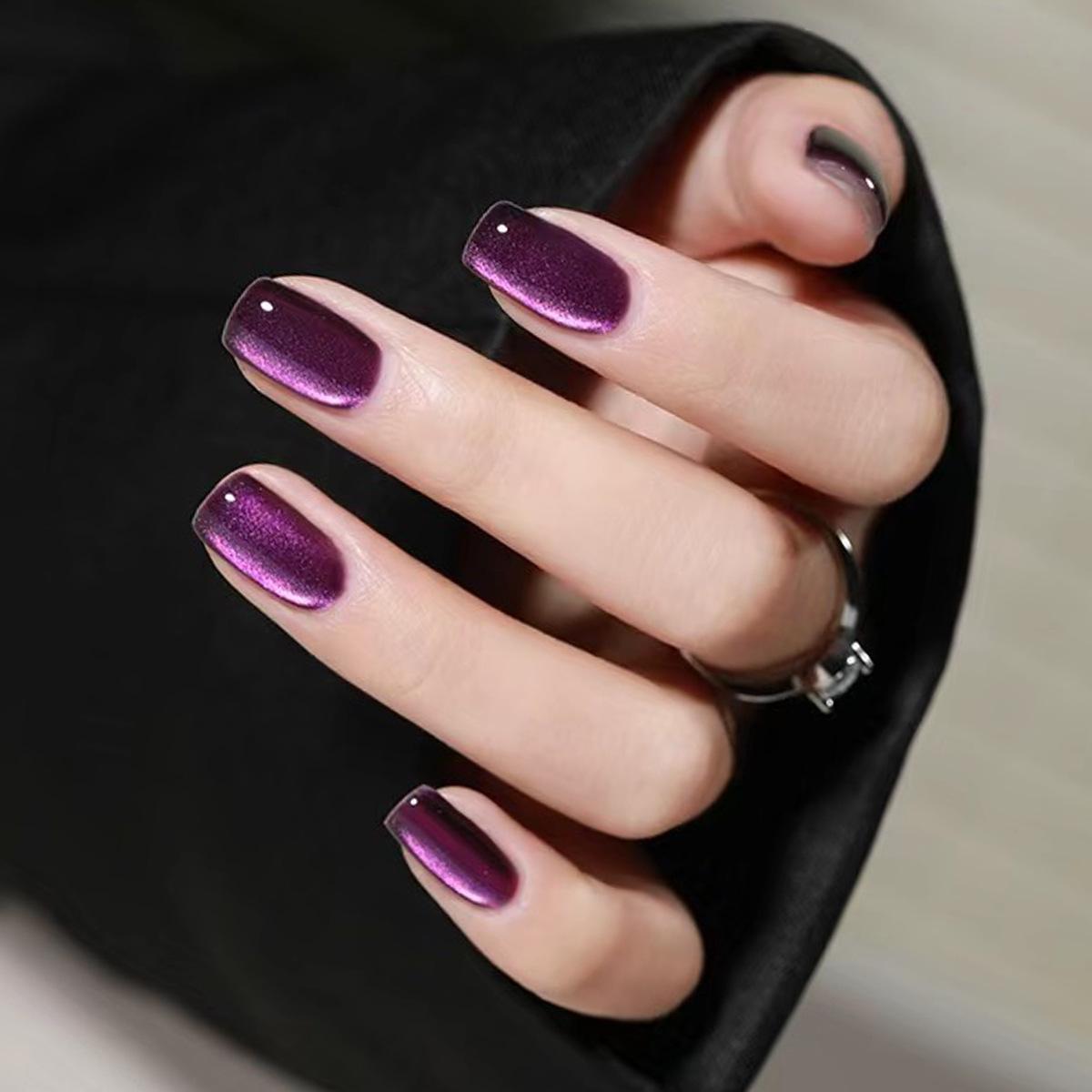 

Purple Crystal Cat Eye Nail Art Patches - Removable & Pre-finished False Nails