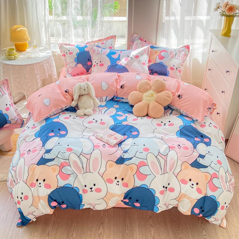 Washed Cotton Bedding Four-piece Set, Quilt Cover, Bed Sheet, Dormitory Three-piece Set