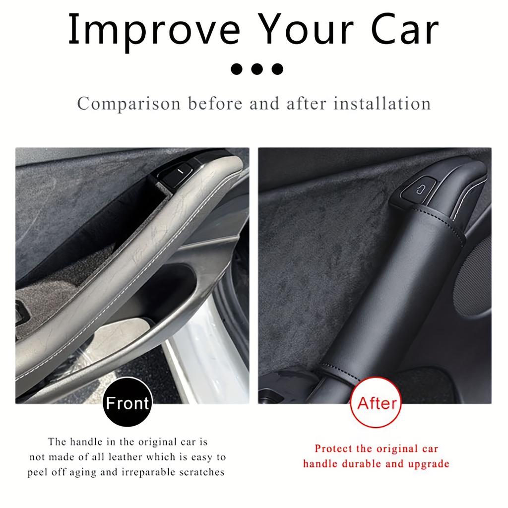 4Pcs/set Soft Leather Car Door Handle Covers, Easy Install, Comfort Grip, Magic Tape Design for Model 3/Y Interior Accessories