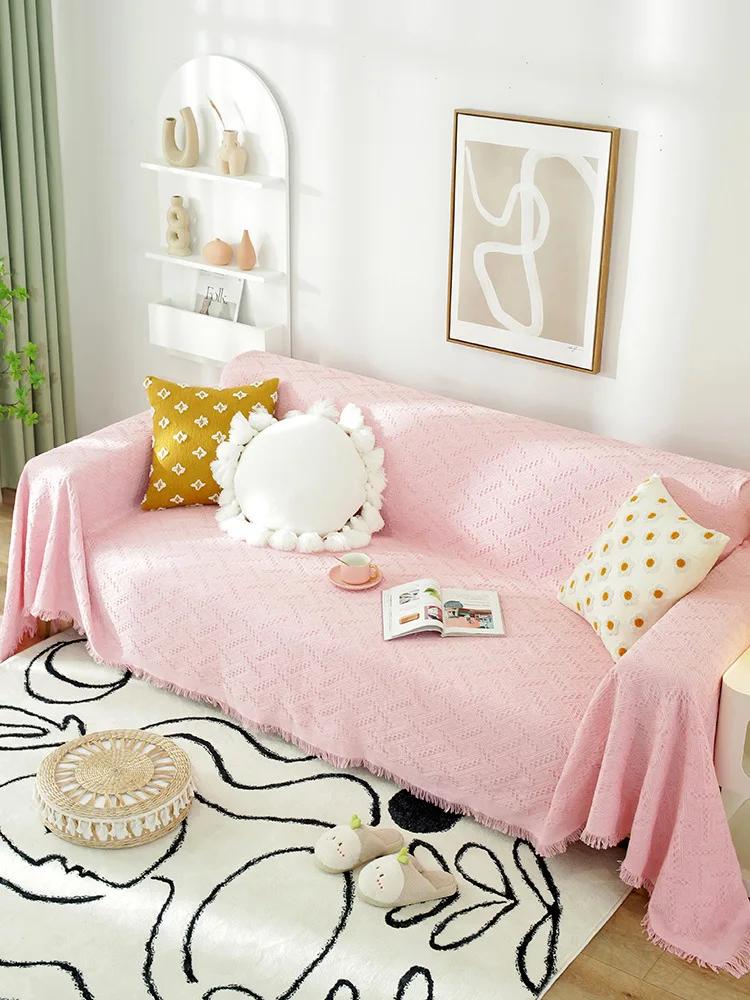 Double Sided Usable Sofa Cover Four Season Universal Anti Slip Fringe Sofa Towel Couch Decoration Minimalist Dust Cover Blankets