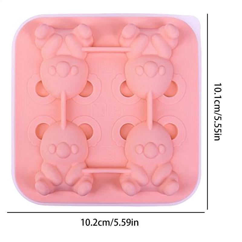 Silicone Ice Trays 4-Grid Bear-Shaped Silicone Trays For Ice Round Molds Household Maker Easy To Demould For Bars Food Freezer