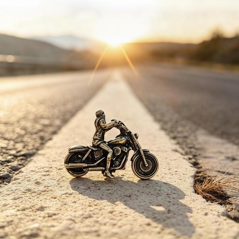 Figurka motocyklisty ze stopu cynku w stylu vintage, z drobnymi detalami, antyczne wykończenie. Do dekoracji domu, biurka. Prezenty dla pasjonatów motocykli