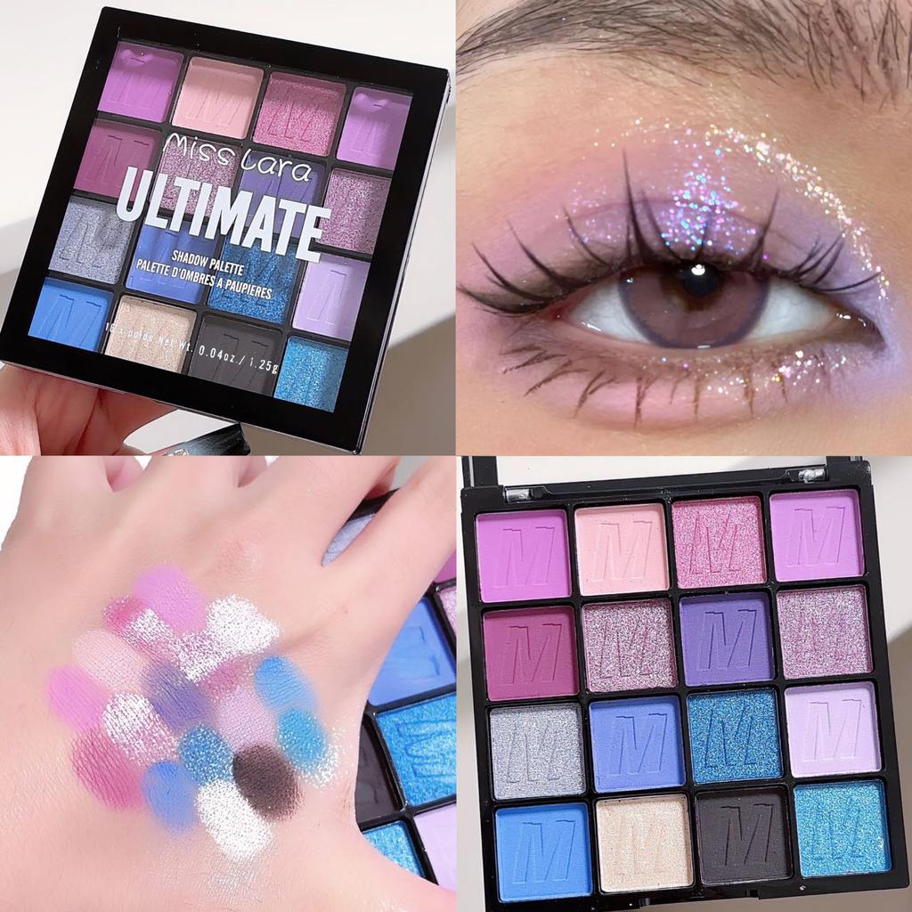 16-color Eyeshadow Palette With Matte And Shimmering Shades Of Blue Suitable For Beginners In Western Makeup