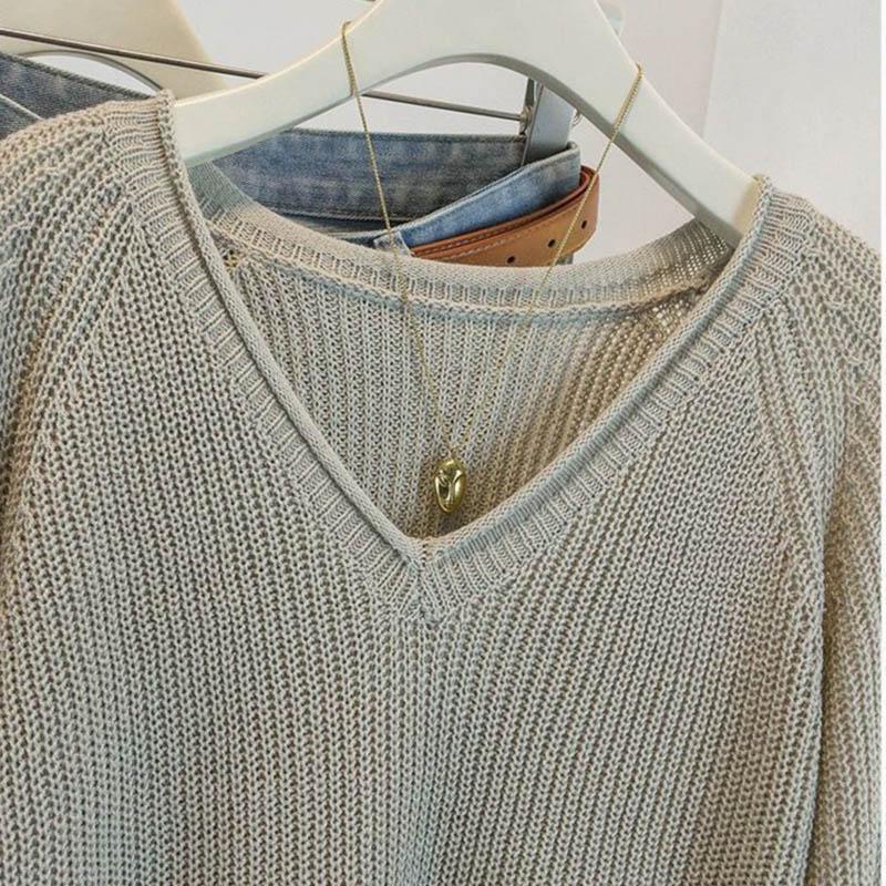 Sweater for Women Autumn Winter Thickened  Warm Knitted Stretchy Long Sleeve Oversize V-neck Tops