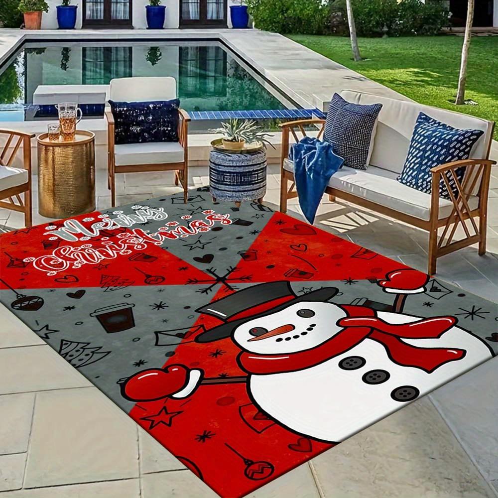 1pc Christmas Themed Rug, Merry Christmas and Cute Snowman Print, Bedside Carpet, Non slip Laundry Room Mat, Machine Washable Water Absorbin
