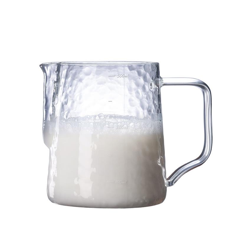 Latte Cup, Coffee Latte Tank Thickened Handmade Hammer Pattern Borosilicate Glass, Coffee Machine Matching Milk Foam Cup Utensils