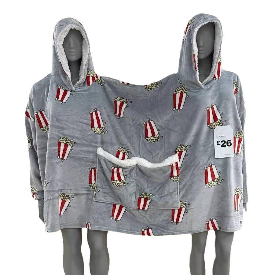 Popcorn One-Piece Pajamas: Cozy Velvet Couple's Hooded Sweatshirt for Autumn & Winter