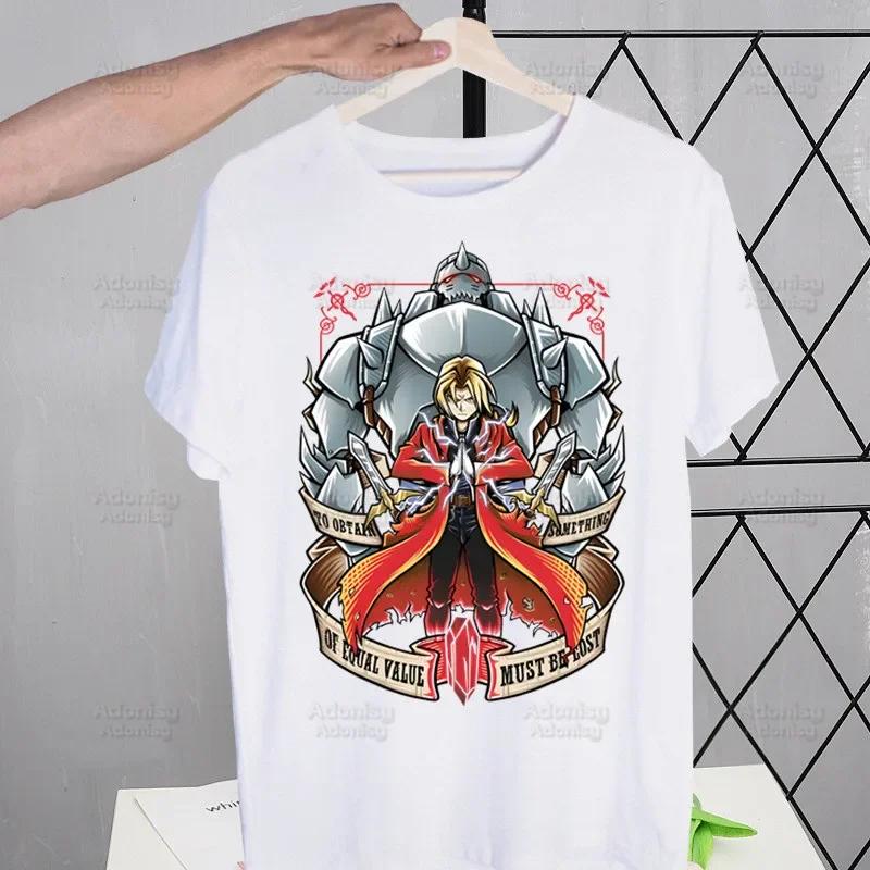 Fullmetal Alchemist Men's Tshirt Cute Printing Shirt Mens Fashion Anime Edward Elric T-Shirt For Men Casual Tops Short Sleeve