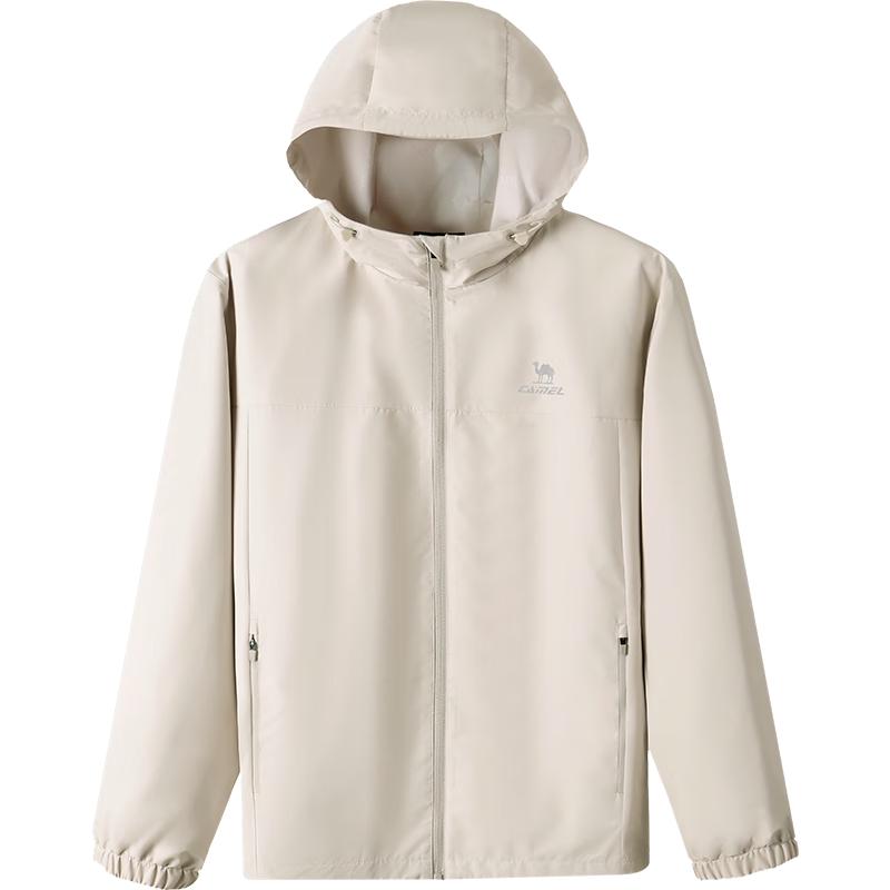 Camel Water-Repellent Hooded Windbreaker Jacket