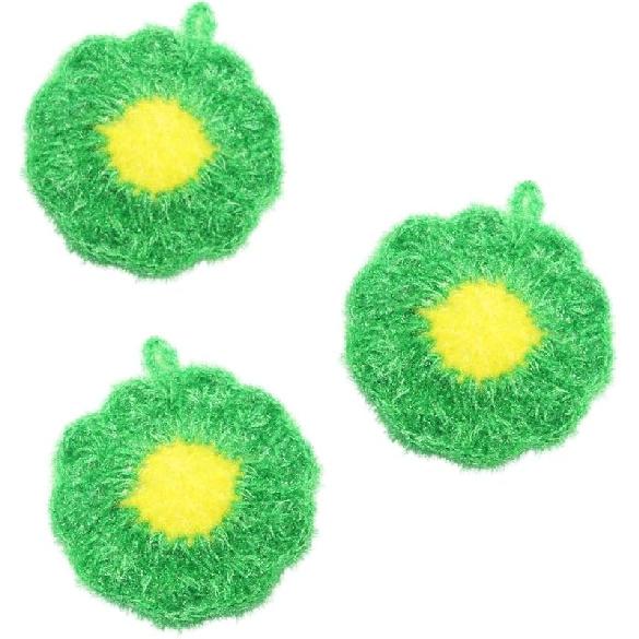 Flower Dish Scrubby 3 Pack Scrubber Reusable Cloth Sunflower Dish Washing Sponge (Green) зелёный