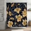 Luxurious Golden Floral Bath Shower Curtain Decorative Waterproof Home Decor Bathroom Decoration for Wet Areas Navy Blue