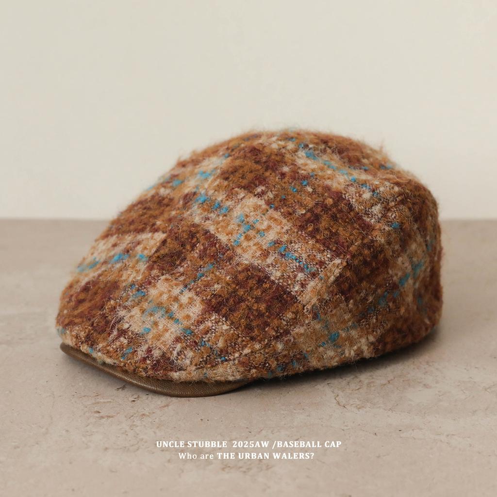 Plaid Hat Retro Coffee Colored Beret Autumn And Winter Plaid Octagonal Hat Equestrian Hat Multiple Newsboy Hats