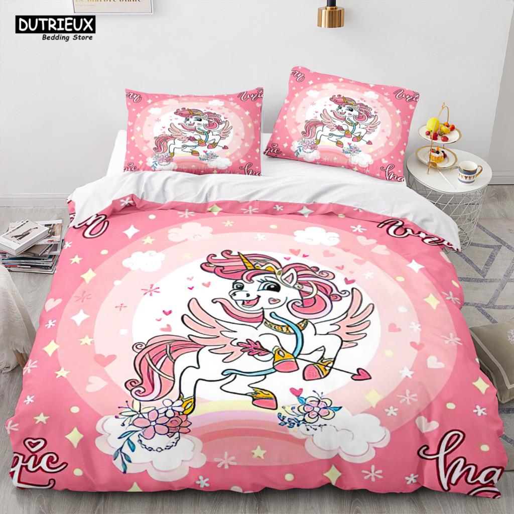 Cartoon Rainbow Unicorn Bedding Set Unicorn Sets Single Double Queen Twin Full Size Duvet Cover Kid Girls Child Soft Duvet Cover