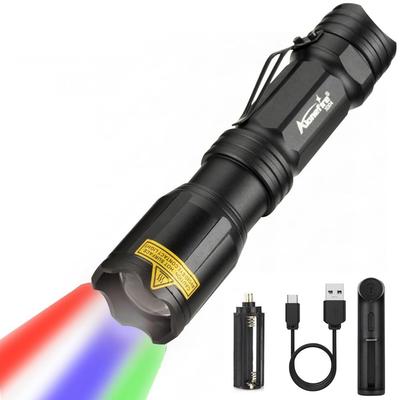 Alonefire X004 Multifunctional LED Tactical and Red with for and Outdoor Emergency Use 4-Color Flashlight, Bright, Rechargeable, Powerful, Multi-Color