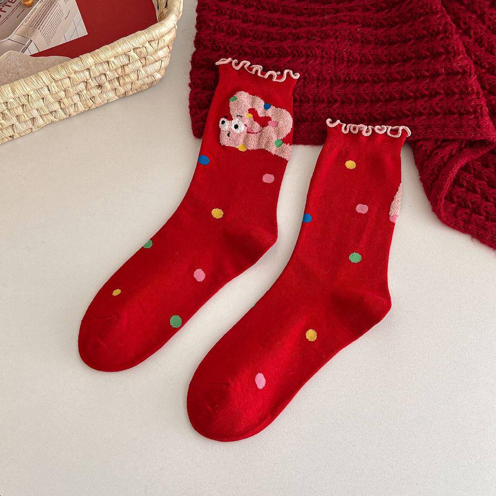 

Женские носки средней школы красные носки новогодние носки на день рождения милые карманные мультяшные рождественские женские носки average size