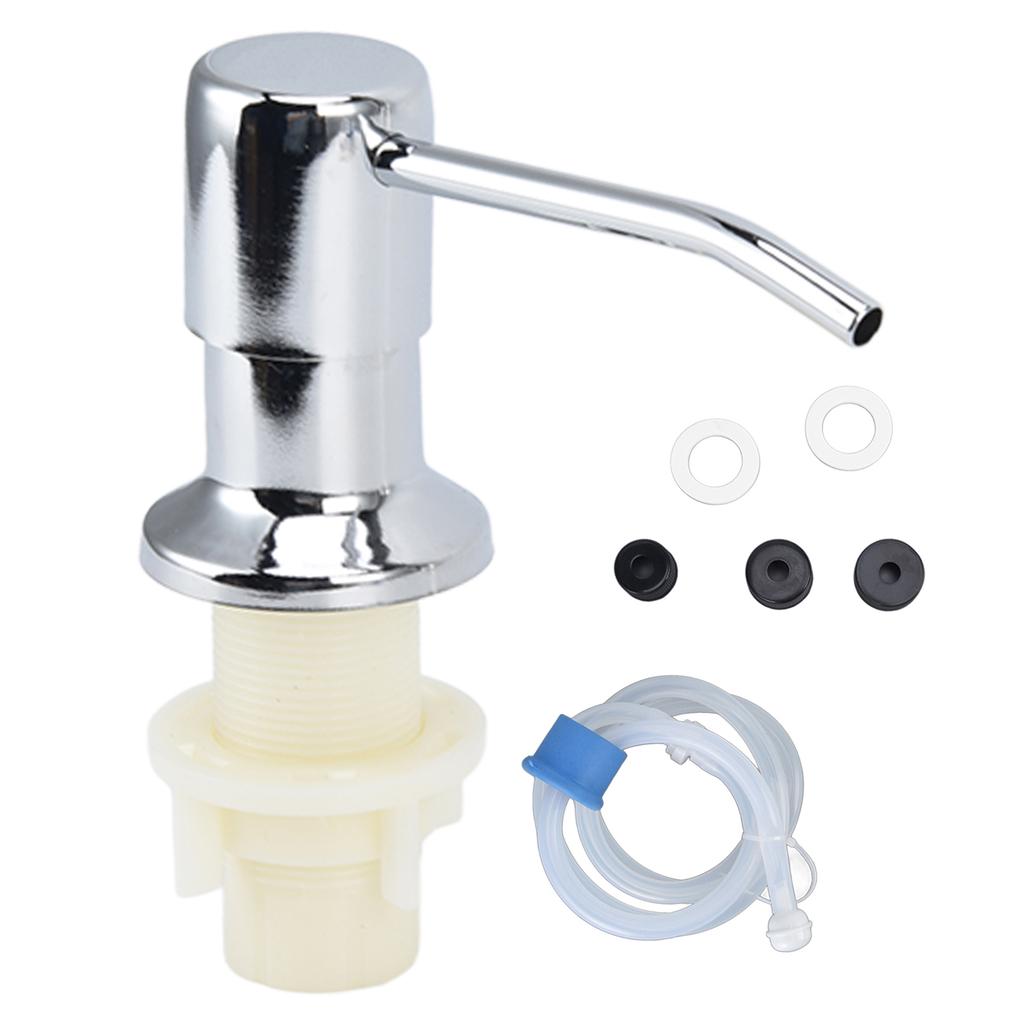 Sink Soap Dispenser Kit with Silicone Tube Stainless Steel Electroplating Sink Liquid Pump Head for Kitchen