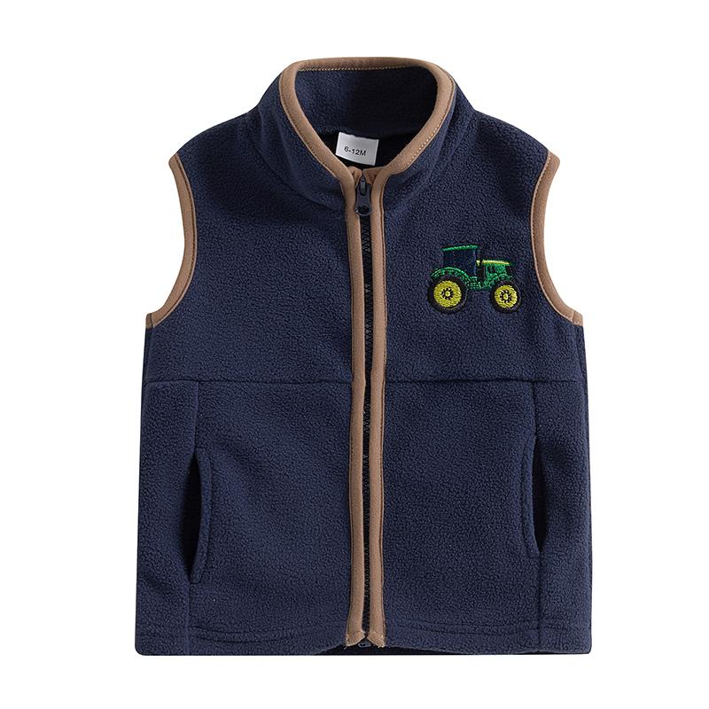 

Boys Autumn Casual Vest Coat Sleeveless Stand Collar Zip Up Embroidery Fleece Vest Jacket 18-24M синий