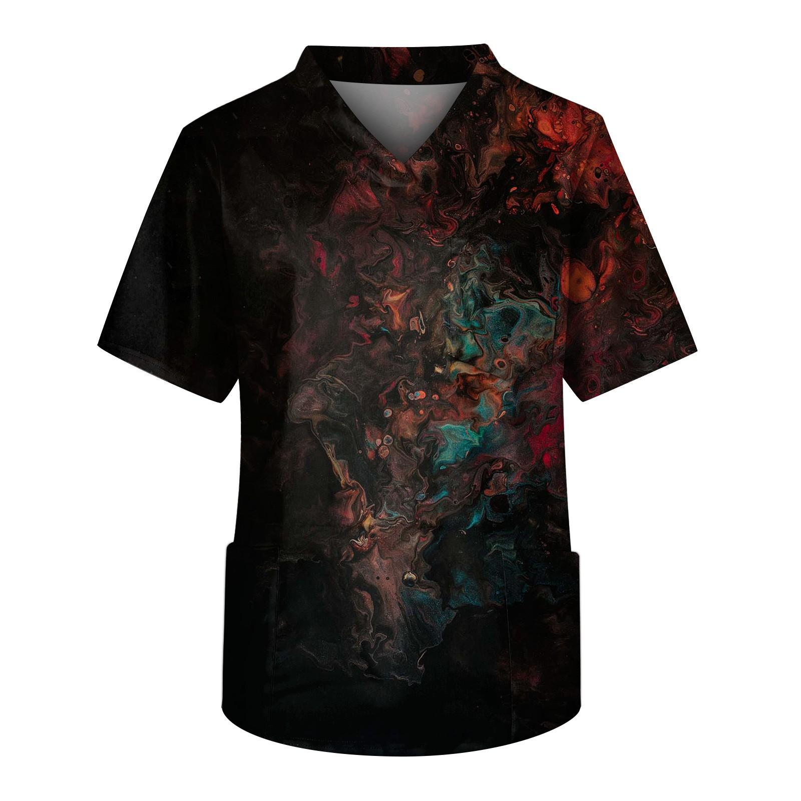 

Мужская рабочая блузка с короткими рукавами и v-образным вырезом с принтом, топ с нагрудным карманом XXXL коричневый