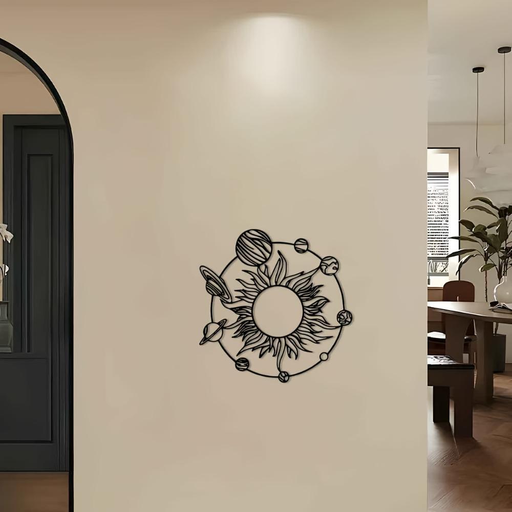 1pc Iron Sun Planets Wall Decor 11.81 Inch Solar System Sculpture for Indoor Outdoor Farmhouse Living Room Garden Patio Educational Astronomy Art
