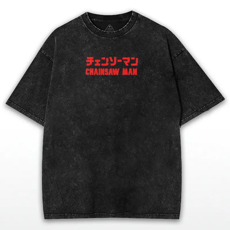 Mitaka Asa Print T-shirt Anime Chainsaw Man Clothing Men Women Short Sleeve Tshirts Retro Washed T Shirt Harajuku Cotton Tops
