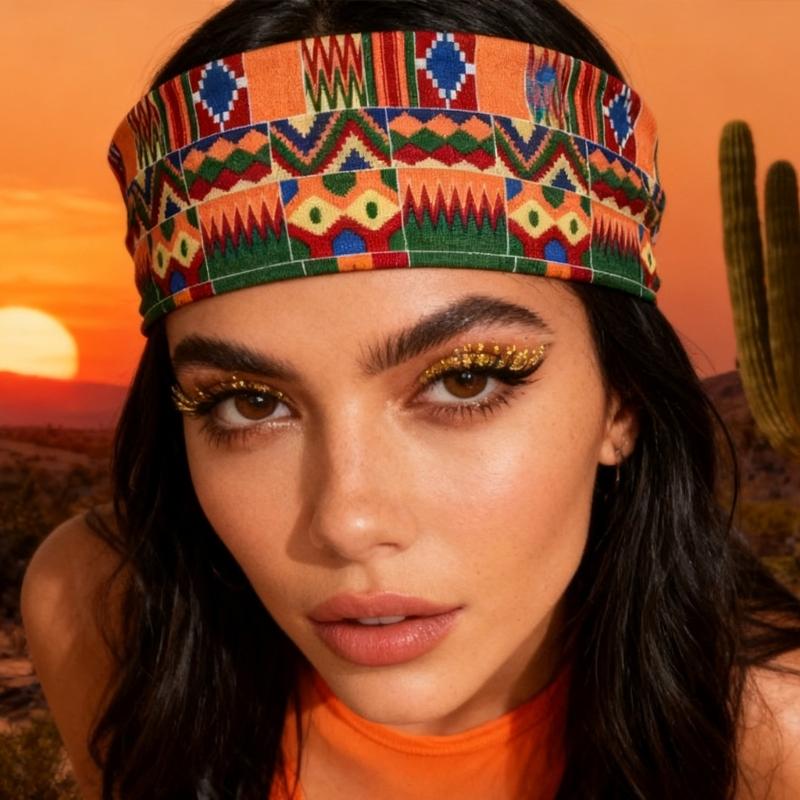 Stretchy Bohemian Pattern Hairband Sweat Resistant Workout Headbands For Gym Outdoor Travel Activity Sport Accessory