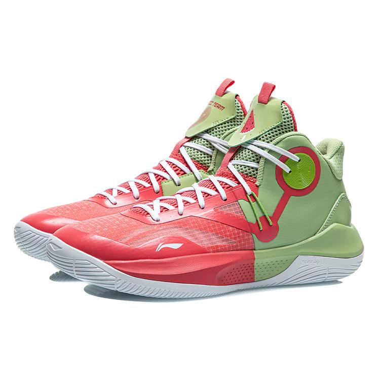 New LINING Sonic 9 Team Basketball Shoes Men Mid Top Tender Fruit Green/Bright Orange Red ABPR017-4