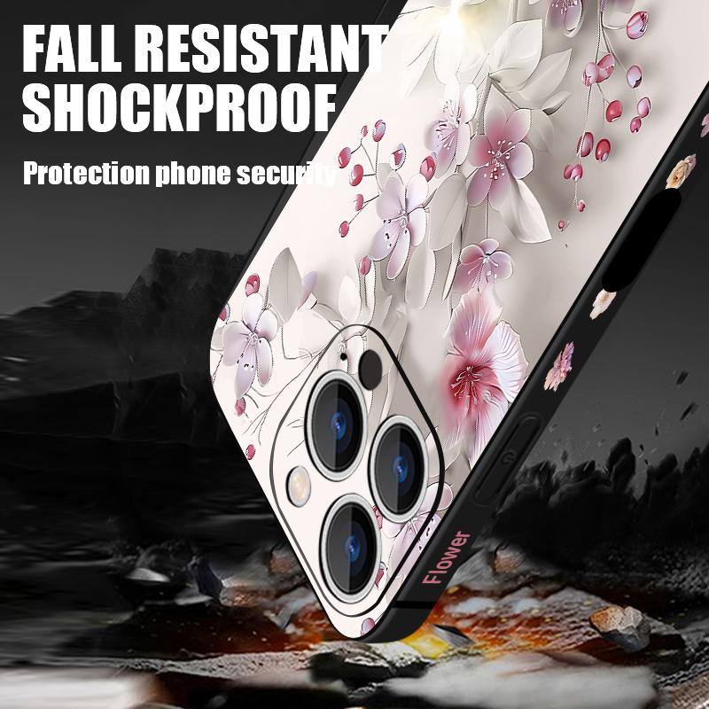 Pink White Flower Pattern Lanyard Case For iPhone 17 Pro Max Soft Silicone Cover For iPhone 16 Pro Max Funda iPhone 15 14 13 12 11 16E Air