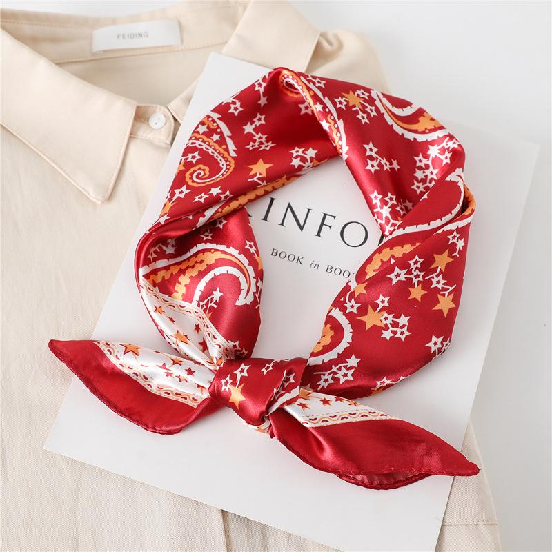 Luxury Floral Print Silk Square Scarf Women Soft Satin Kerchief Hairband Neckerchief Head Hijab Lady Headband Foulard Bag Ribbon