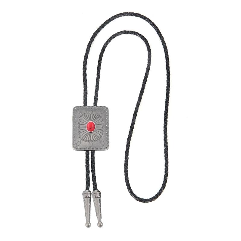 Punk Style Bolo Tie with Emblem Charm Necktie Necklace Costume Accessory