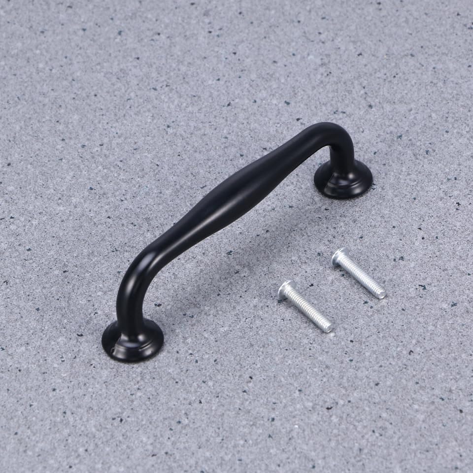 Matte Black Flat Door Handle Hardware Solid Aluminum Cabinet Pulls with Screws 4.49 Inch for Kitchen Cabinets Bedroom Dressers Wardrobes Furniture