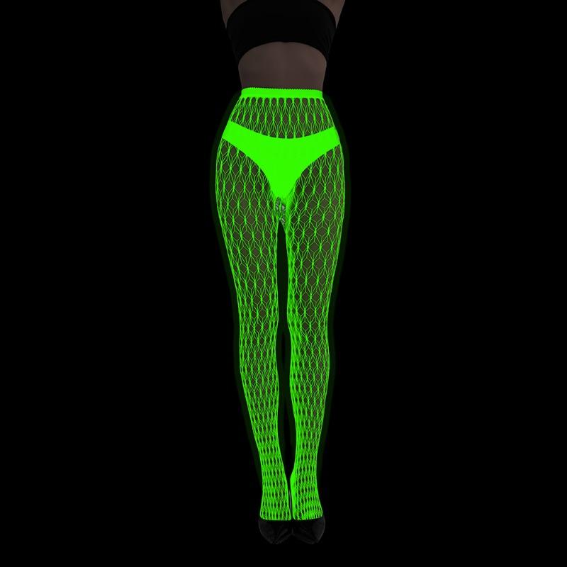 Fluorescent Pantyhose Luminous Fishnet Socks Green Light Sexy Tattoo Lace Body Jacquard Lace Hollow Socks