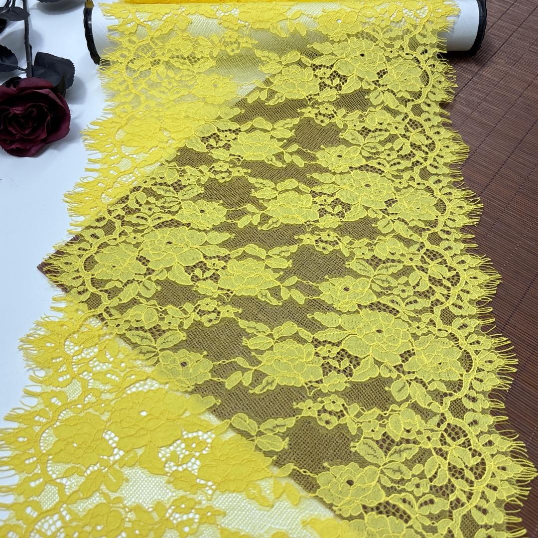 

3м х 28см Не тянущееся Хлопковое Кружево Шантильи, Цветочное Кружево Реснички для Нижнего Белья, Платья, Домашнего Декора, Рукоделия 28cm жёлтый
