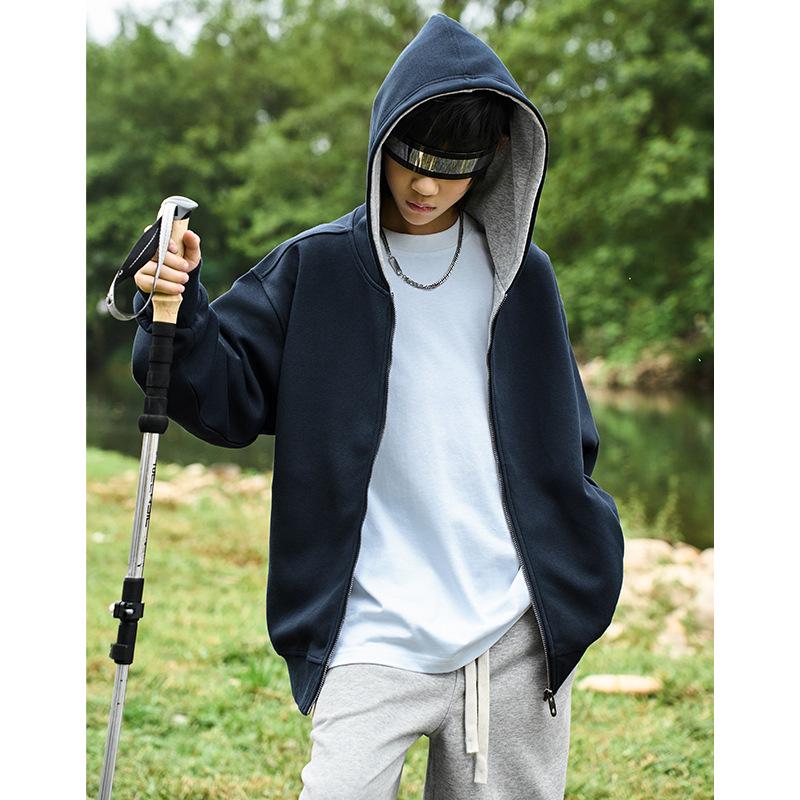 Męska bluza z kapturem i zamkiem, kardigan, niebiesko-szara - Rozmiar od M do L