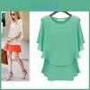 New Arrival Latest Women Chiffon Summer Plus Size Lotus Sleeve Double Shirt Sundress Elegant Casual Wear