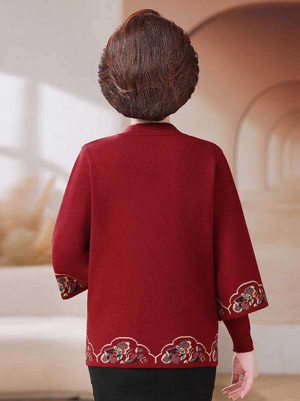 Elegant Autumn Tang Suit Two-Piece Set: National Style Sweater & Jacket for Middle-Aged and Elderly Women - Perfect for Weddings and Formal Events