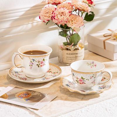 French Coffee Cup and Plate Set Ins Small Fragrance Style Gold Edged Ceramic Cup Retro Floral Afternoon Tea Mug Ceramics Mugs
